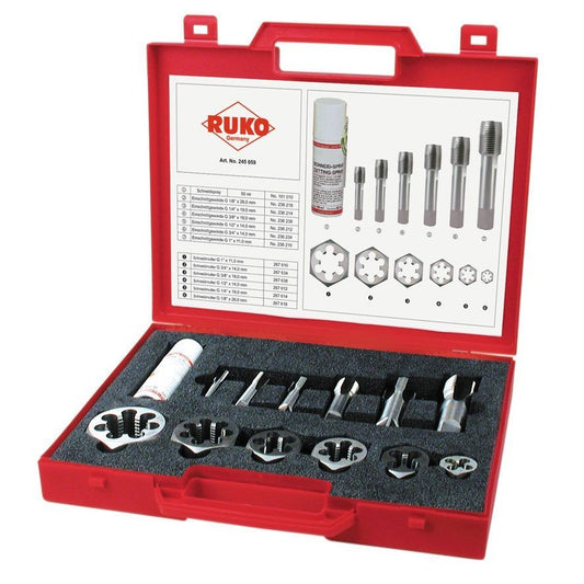 Ruko 245059 - Jeu de tarauds de réparation HSS pour filetages de tubes cylindriques sanitaires, rectifiés (13 pièces)