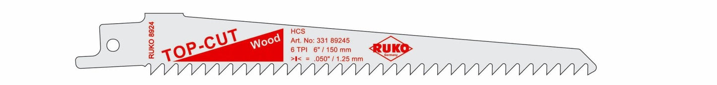 Ruko 33189245 - Pack de 5 sierras de sable HCS acero (Bosch S 644 D) Largo 150 mm; Paso 4,2 mm - Ferrotecnia