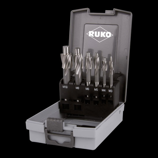 Ruko Juego de 6 avellanadores planos DIN 373 HSS con vástago recto y piloto fijo - Ferrotecnia