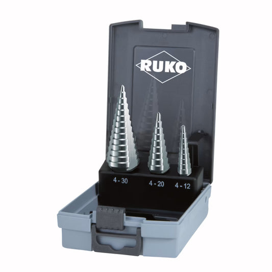 Ruko 101326RO - Juego de 3 brocas escalonadas HSS 3 canales de salida (0/9,1 y 2)