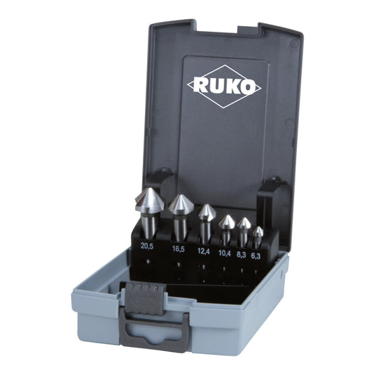 Ruko 102152ERO - Juego de 6 avellanadores cónicos DIN 335 tipo C 90° HSSE-Co 5 en estuche de plástico