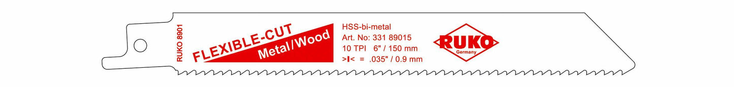 Ruko 33189015 - Pack de 5 sierras de sable acero de corte ultra rápido (Bosch S 922 HF) Largo 150 mm; Paso 2,5 mm