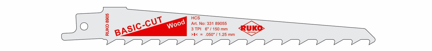 Ruko 33189055 - Pack de 5 sierras de sable HCS acero (Bosch S 617 K) Largo 150 mm; Paso 8,5 mm