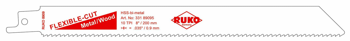 Ruko 33189095 - Pack de 5 sierras de sable acero de corte ultra rápido (Bosch S 1022 HF) Largo 200 mm; Paso 2,5 mm