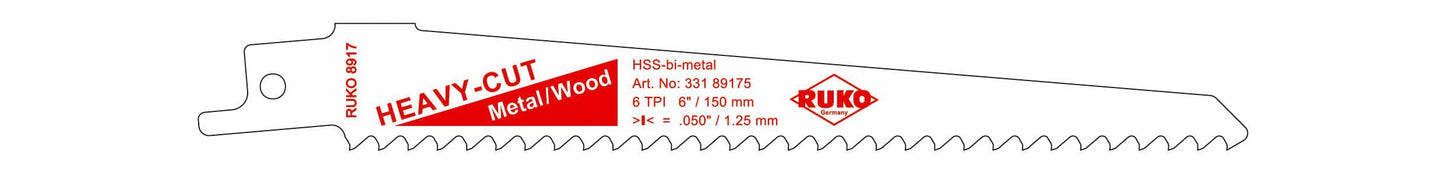 Ruko 33189175 - Pack de 5 sierras de sable acero de corte ultra rápido (Bosch S 611 DF) Largo 150 mm; Paso 4,2 mm