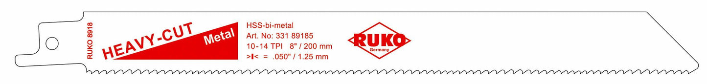 Ruko 33189185 - Pack de 5 sierras de sable acero de corte ultra rápido (Bosch S 1025 VF) Largo 200 mm; Paso 2,4 mm