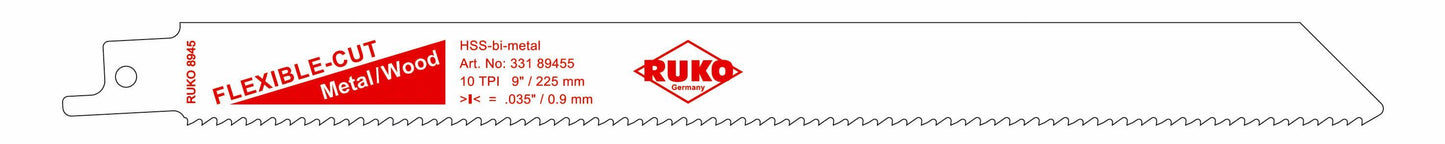 Ruko 33189455 - Pack de 5 sierras de sable acero de corte ultra rápido (Bosch S 1122 HF) Largo 225 mm; Paso 2,5 mm