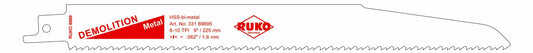 Ruko 33189895 - Pack de 5 sierras de sable acero de corte ultra rápido (Bosch S 1120 CF) Largo 225 mm; Paso 1,6 mm