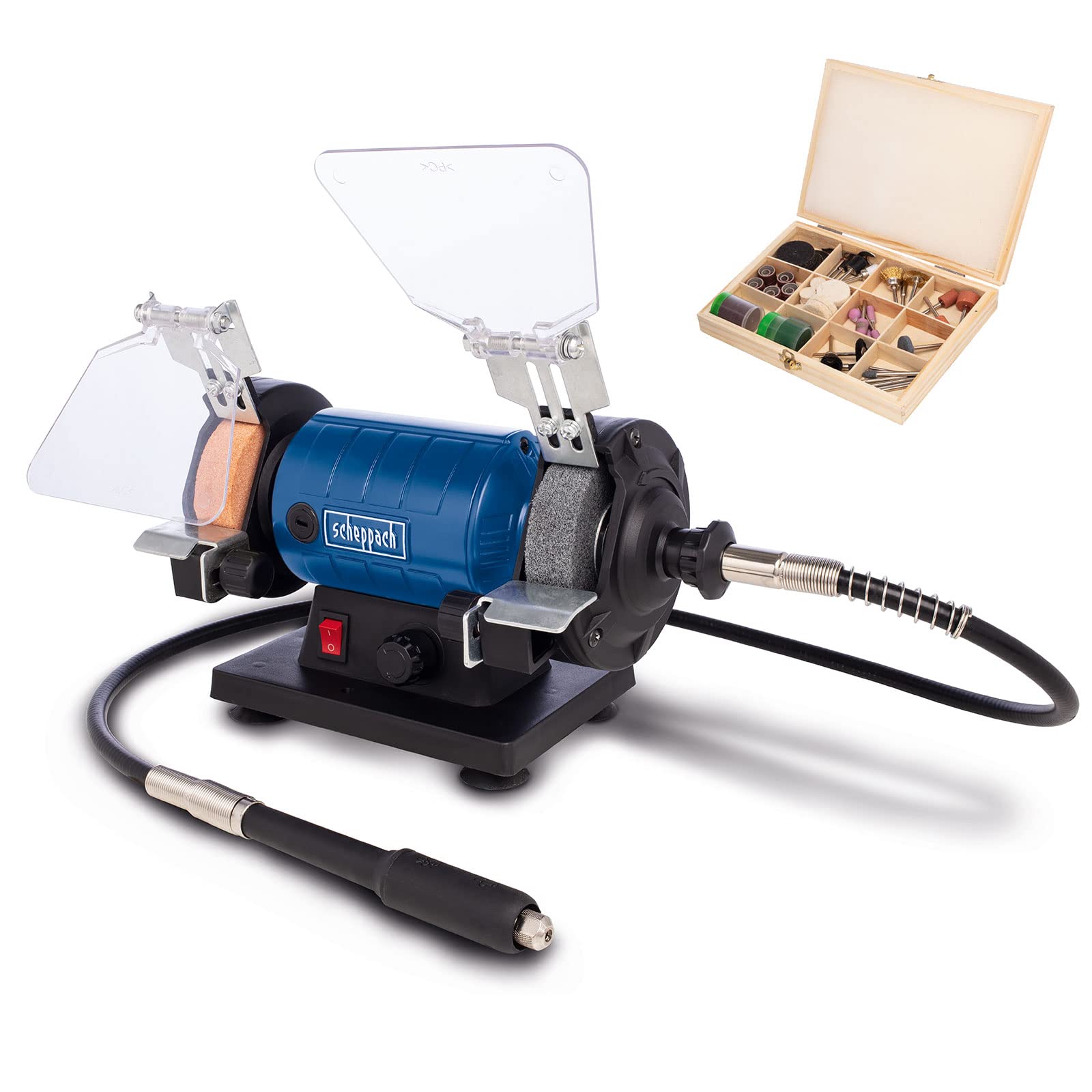 Scheppach 5903112901 - Esmeriladora-pulidora HG35, 120 W, Eje flexible, Incluye 103 accesorios