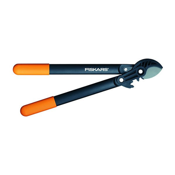 Fiskars Podadera con yunque para madera seca y dura, Sistema de cremallera PowerGear, Diámetro de corte: 3,8 cm, Cuchillas de acero templado con cubierta antiadherente, Longitud: 45 cm, Negro/Naranja, L71, 1001556