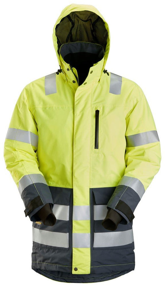 Snickers Workwear - 1830 Parka impermeable de alta visibilidad clase 3 AllroundWork amarillo/ gris acero - Ferrotecnia