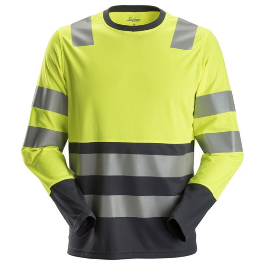 Snickers Workwear 24336658005 - 2433 High Visibility Class 2 Long Sleeve T-Shirt, Yellow-Steel Grey, Size M