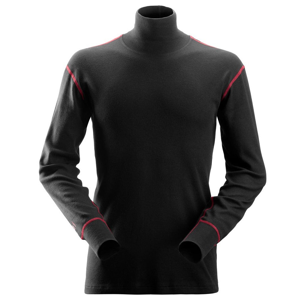 Snickers Workwear 24620400004 - 2462 ProtecWork Long-Sleeved High-Neck T-Shirt, Black, Size S