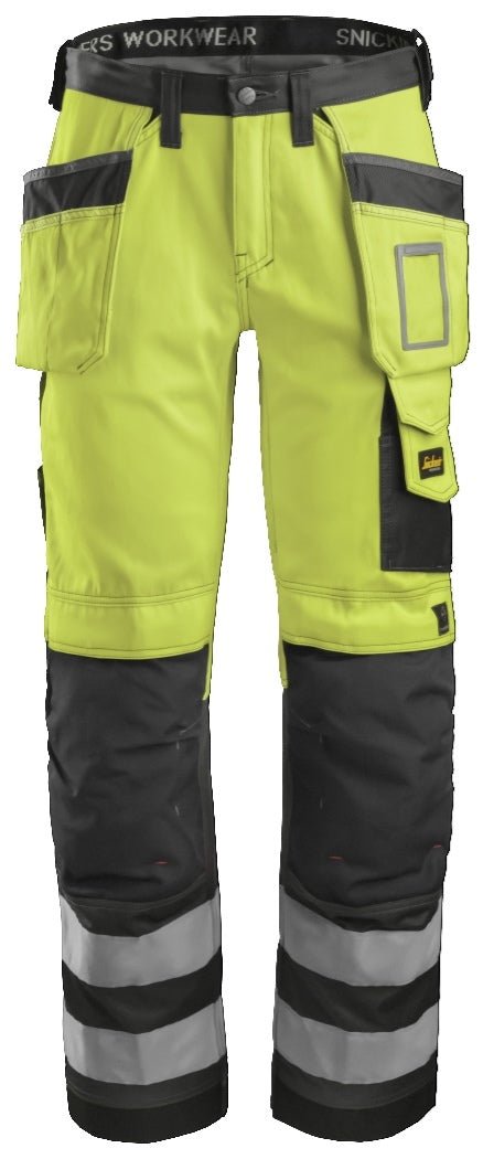 Snickers Workwear - 3233 Pantalón Alta Visibilidad con bolsillos flotantes Clase 2 Amarillo / Gris antracita - Ferrotecnia