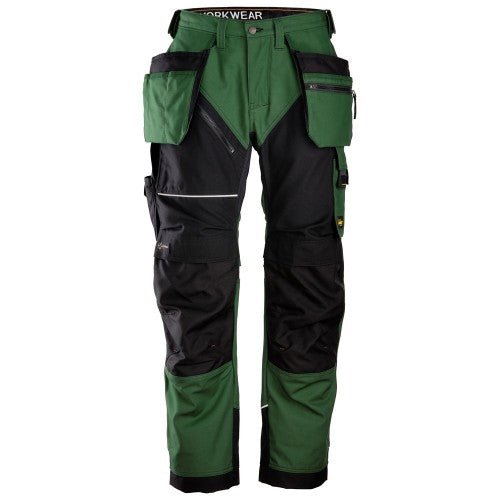 Snickers Workwear 62143904050 - 6214 Pantalones largos de trabajo con bolsillos flotantes Canvas+ RuffWork verde forestal - negro talla 50 - Ferrotecnia