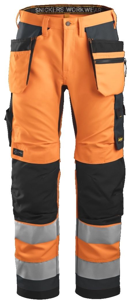 Snickers Workwear - 6230 Pantalón Allround Work+ Alta Visibilidad Bolsillos Flotantes CL2 Naranja / Gris acero - Ferrotecnia