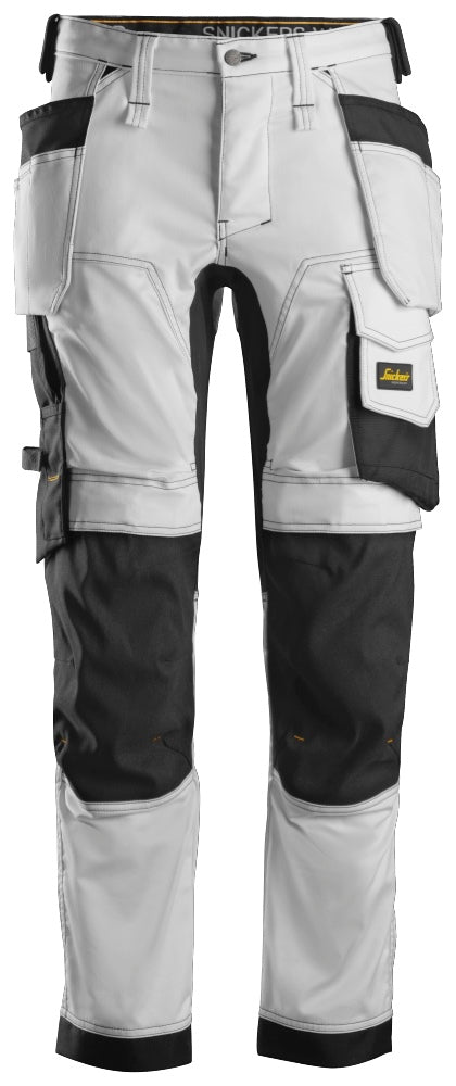 Snickers Workwear - 6241 Pantalones largos de trabajo elásticos AllroundWork Slim Fit con bolsillos flotantes color blanco/ negro - Ferrotecnia