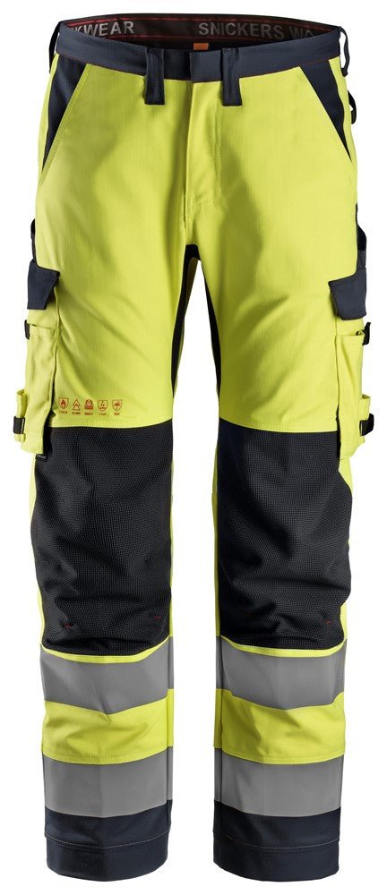 Snickers Workwear - 6361 Pantalones largos de trabajo de alta visibilidad clase 2 con bolsillos simétricos ProtecWork amarillo - azul marino - Ferrotecnia