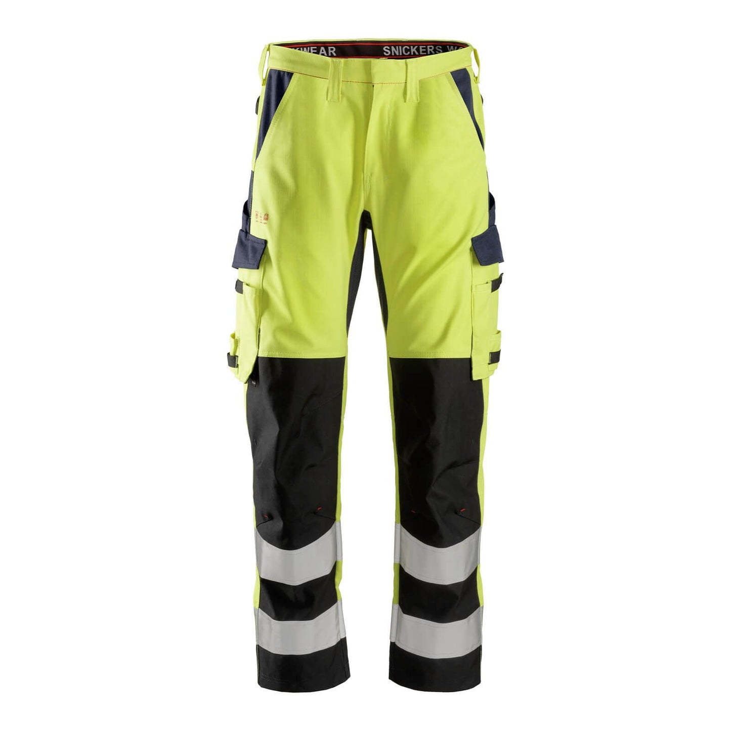Snickers Workwear 63646695050 - 6364 High Visibility Class 2 Long Work Trousers with Reinforced Shin ProtecWork Yellow-Navy Size 50