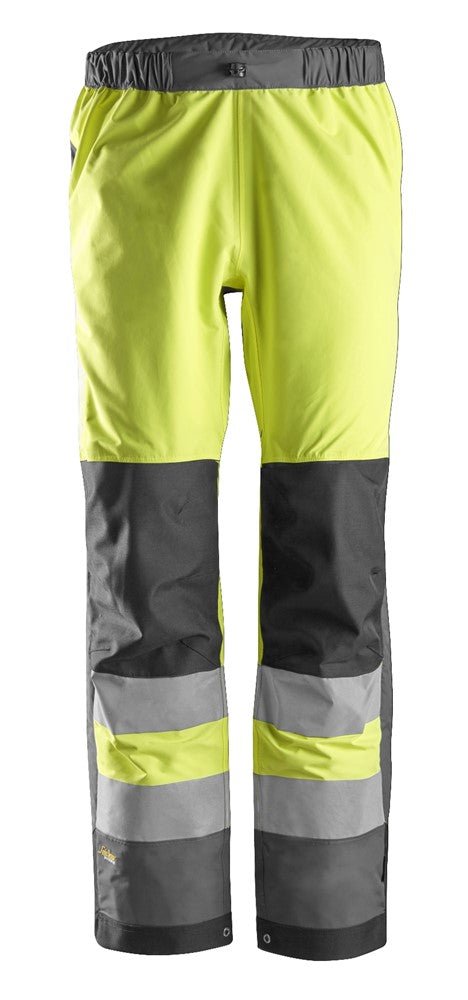 Snickers Workwear 65306658005 - 6530 Pantalones largos de trabajo impermeables Waterproof Shell de alta visibilidad clase 2 AllroundWork amarillo - gris acero talla M - Ferrotecnia