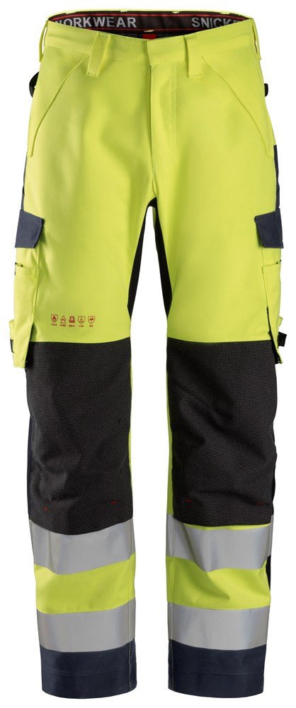 Snickers Workwear - 6563 Pantalones largos de trabajo impermeables de alta visibilidad clase 2 ProtecWork amarillo - azul marino - Ferrotecnia