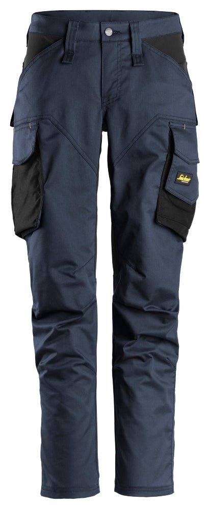Snickers Workwear 67039504032 - 6703 Pantalones largos de trabajo elásticos para mujer con bolsillos para rodilleras AllroundWork azul marino - negro talla 32 - Ferrotecnia