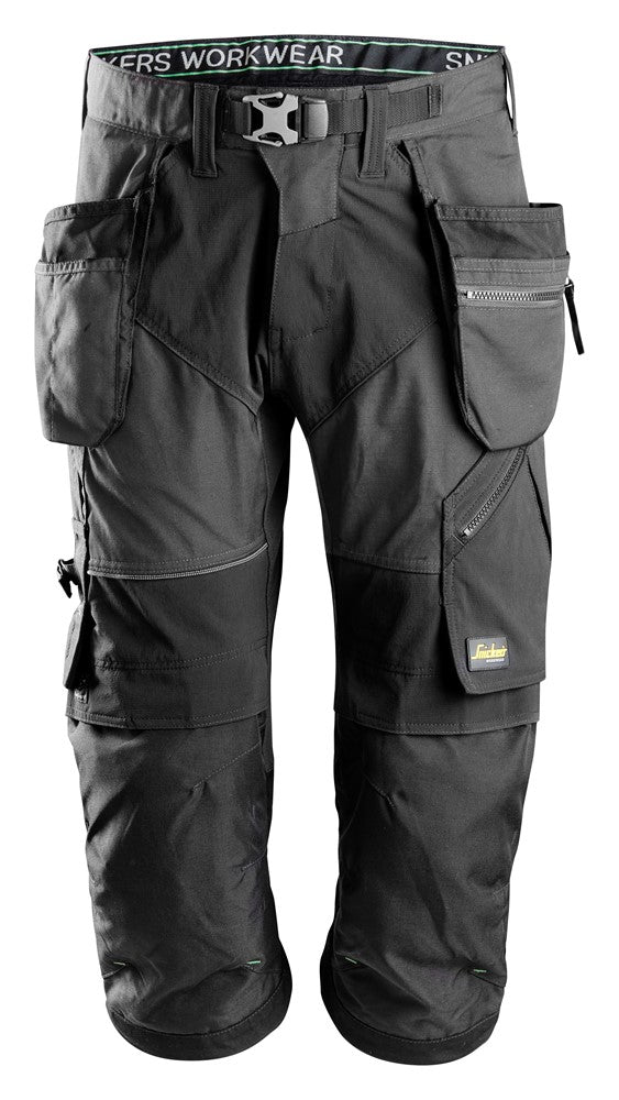 Snickers Workwear 69055804044 - 6905 Pantalones pirata de trabajo con bolsillos flotantes FlexiWork gris acero - negro talla 44 - Ferrotecnia