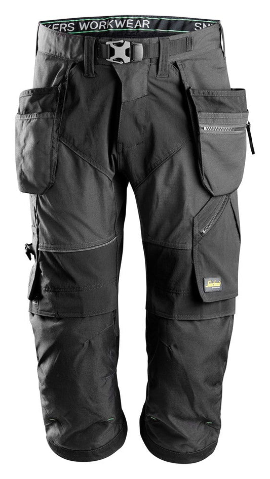 Snickers Workwear 69055804044 - 6905 Pantalones pirata de trabajo con bolsillos flotantes FlexiWork gris acero - negro talla 44 - Ferrotecnia