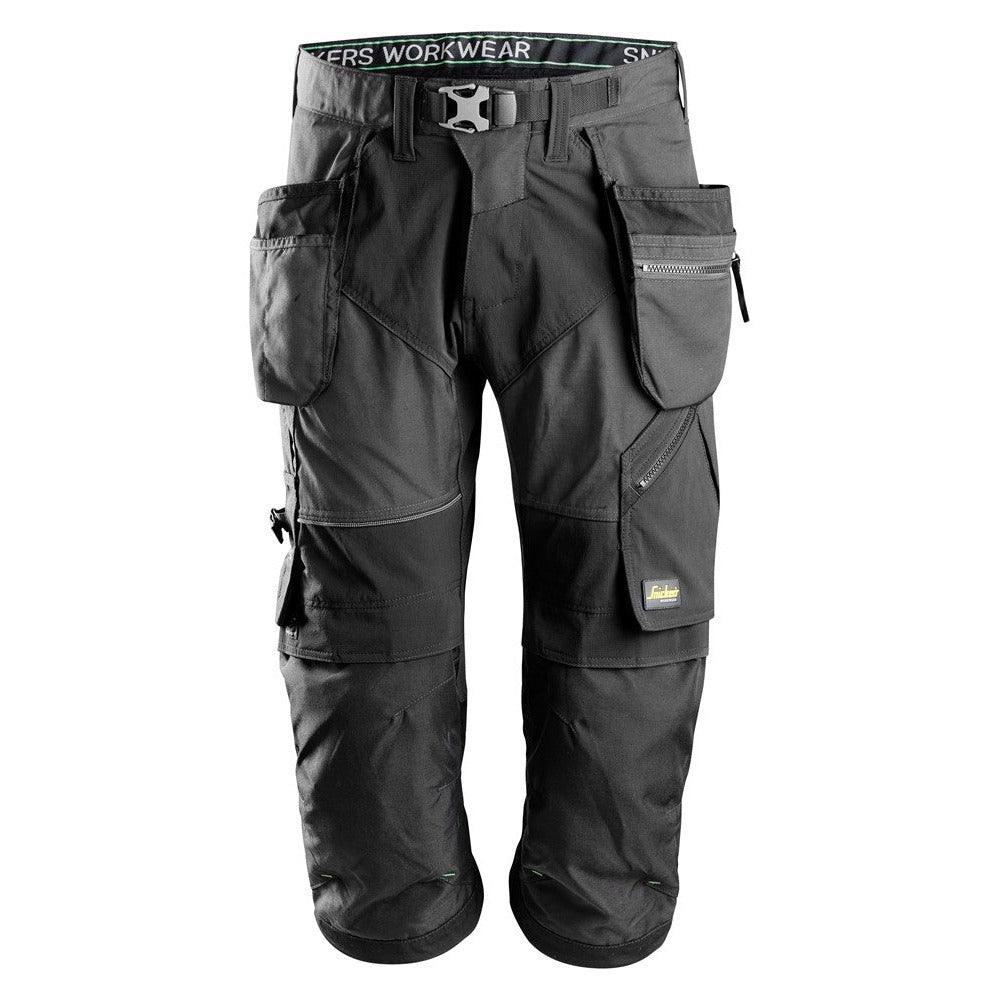 Snickers Workwear 69055804044 - 6905 FlexiWork Capri Work Trousers with Floating Pockets, Steel Grey/Black, Size 44