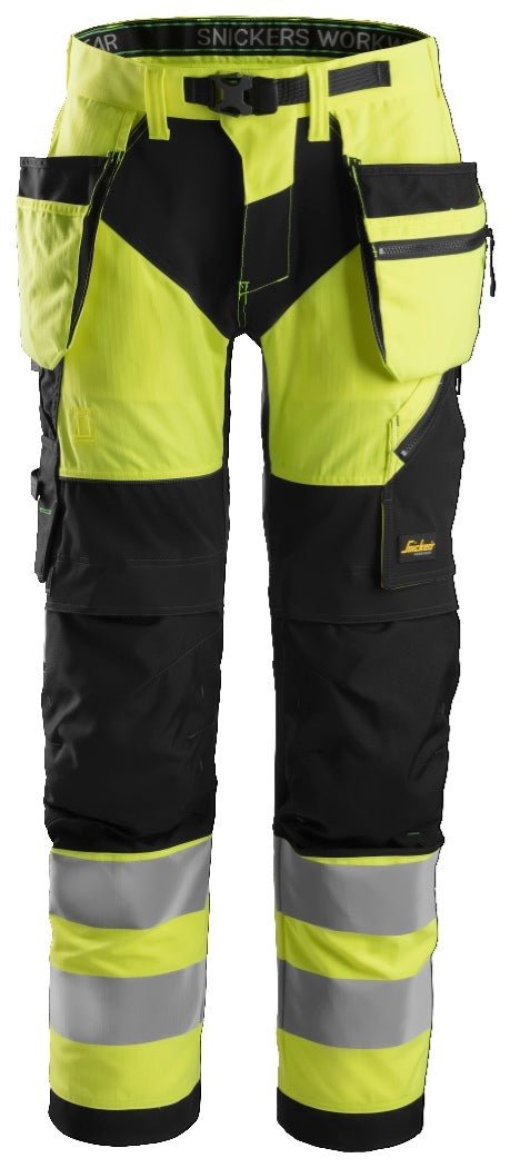 Snickers Workwear - 6932 Pantalón largo FlexiWork+ alta visibilidad con bolsillos flotantes clase 2 amarillo/negro - Ferrotecnia