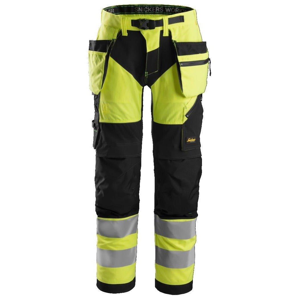 Snickers Workwear - 6932 Pantalón largo FlexiWork+ alta visibilidad con bolsillos flotantes clase 2 amarillo/negro - Ferrotecnia