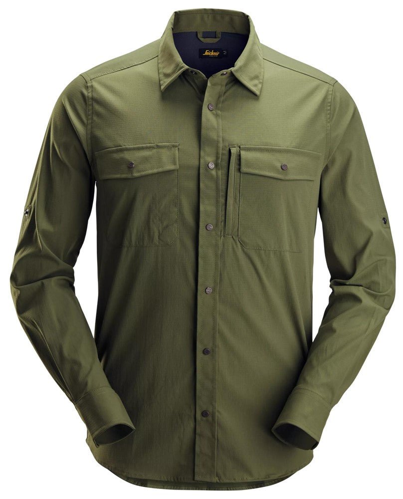 Snickers Workwear - 8521 Camisa de manga larga absorbente LiteWork verde caqui - Ferrotecnia