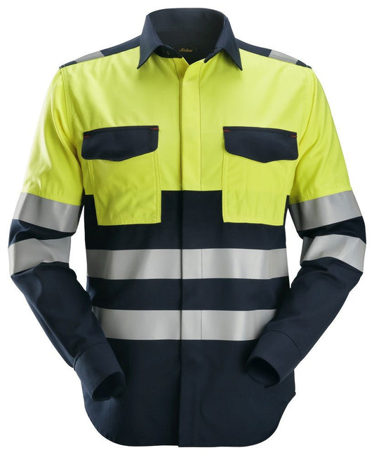Snickers Workwear - 8560 Camisa de manga larga de alta visibilidad clase 1 ProtecWork azul marino - amarillo - Ferrotecnia