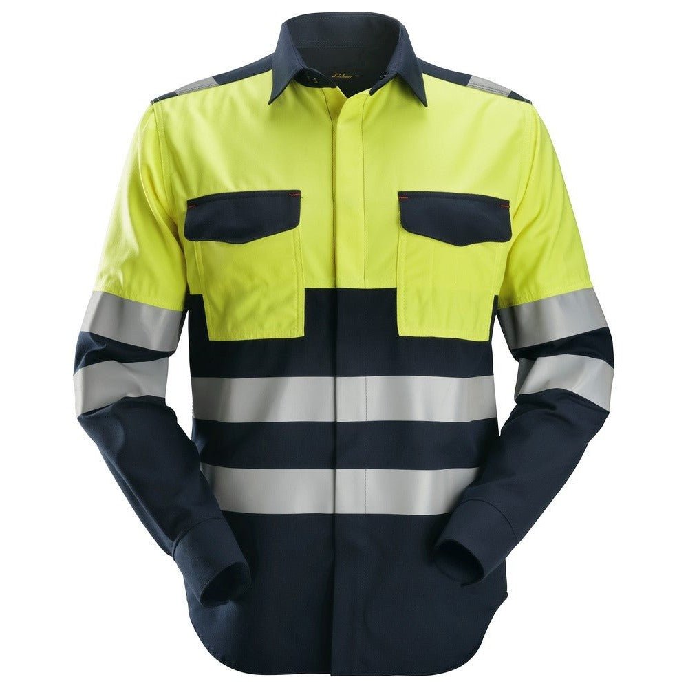 Snickers Workwear - 8560 Camisa de manga larga de alta visibilidad clase 1 ProtecWork azul marino-amarillo - Ferrotecnia