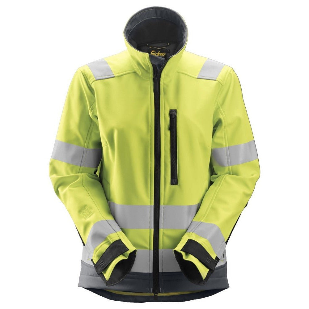 Snickers Workwear - 1237 Women's High Visibility Class 2/3 AllroundWork Softshell Jacket, Yellow/Steel Grey