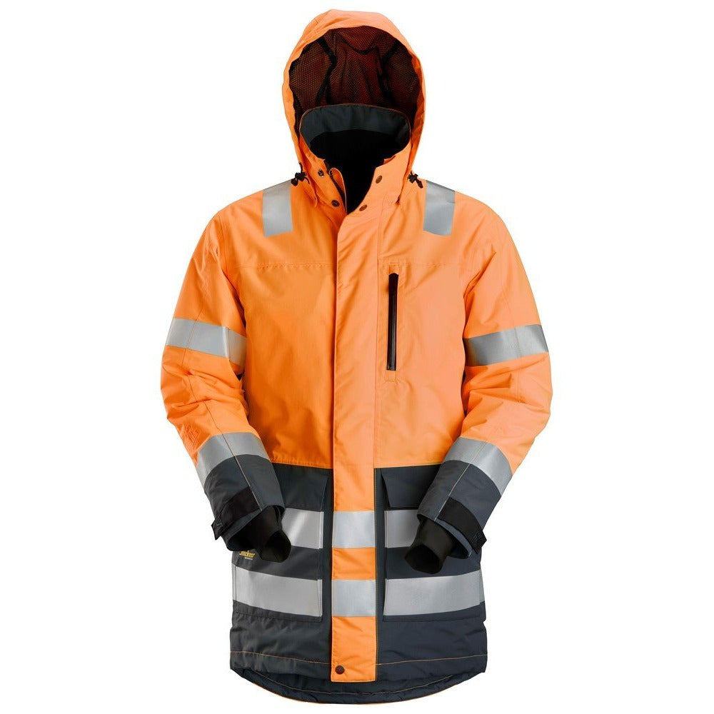 Snickers Workwear - 1830 Parka impermeable de alta visibilidad clase 3 AllroundWork naranja/ gris acero