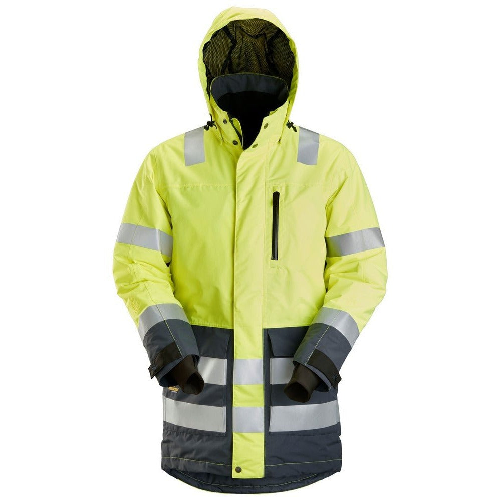Snickers Workwear - 1830 Parka impermeable de alta visibilidad clase 3 AllroundWork amarillo/ gris acero