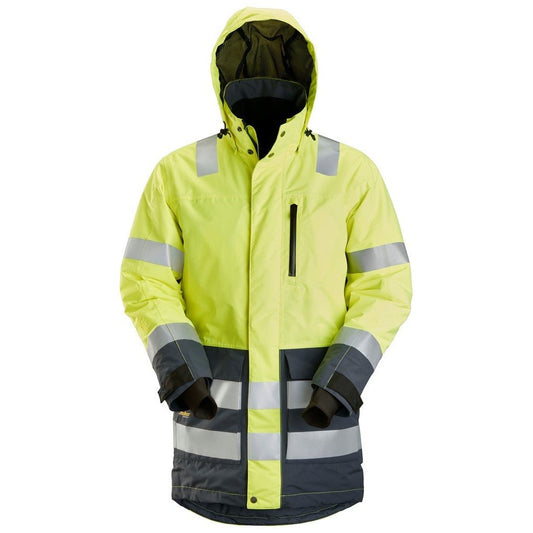 Snickers Workwear - 1830 Parka impermeable de alta visibilidad clase 3 AllroundWork amarillo/ gris acero