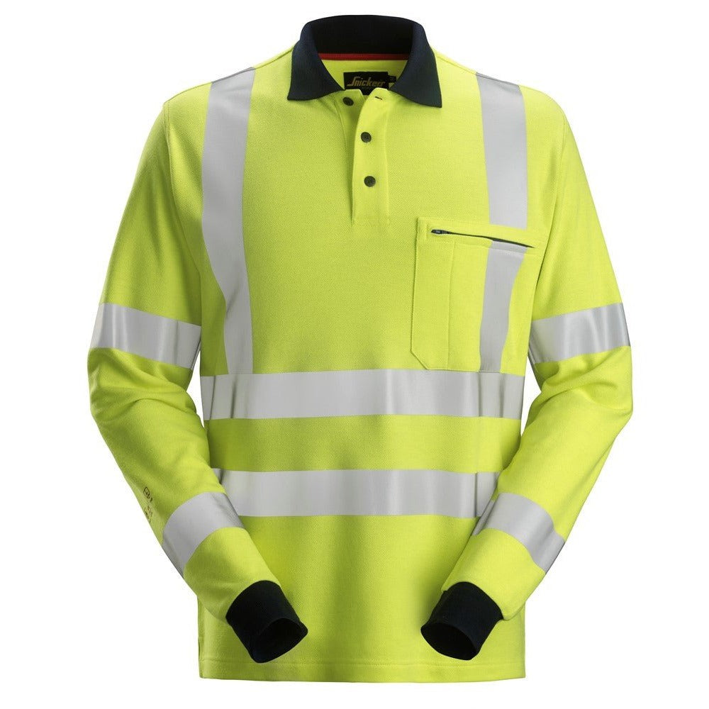 Snickers Workwear - 2661 Polo de manga larga de alta visibilidad clase 3 ProtecWork amarillo-azul marino