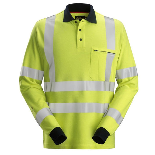 Snickers Workwear - 2661 Polo de manga larga de alta visibilidad clase 3 ProtecWork amarillo-azul marino