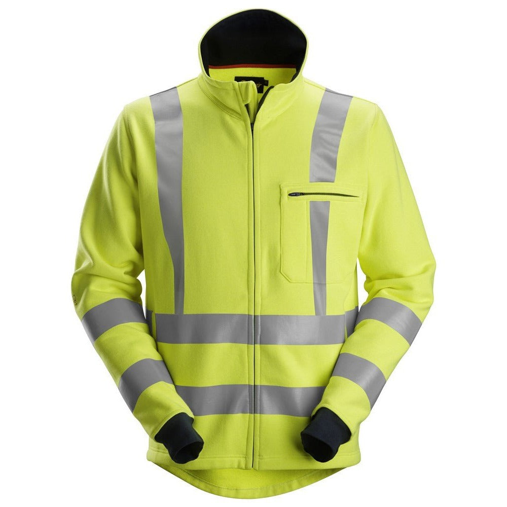 Snickers Workwear - 2864 Sudadera ProtecWork alta visibilidad clase 3 con cremallera completa amarillo-azul marino