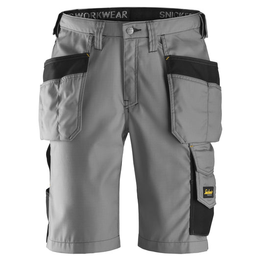 Snickers Workwear - 3023 Pantalones cortos de trabajo Rip-Stop con bolsillos flotantes gris/ negro