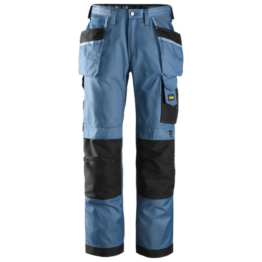 Snickers Workwear 3212 DuraTwill Long Work Trousers with Floating Pockets, Ocean Blue/Black