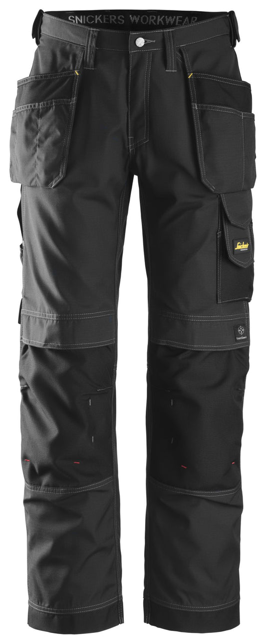 Snickers Workwear 3213 Pantalones largos de trabajo Rip-Stop negros con bolsillos flotantes