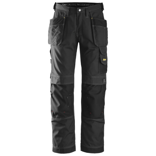 Snickers Workwear - 3213 Black Rip-Stop Long Work Trousers with Floating Pockets