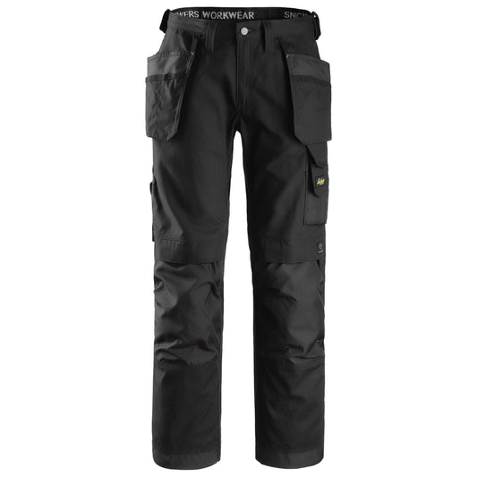 Snickers Workwear 3214 Long Canvas Work Trousers with Floating Pockets Black