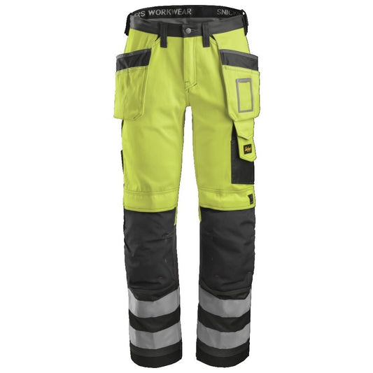 Snickers Workwear - 3233 Pantalón Alta Visibilidad con bolsillos flotantes Clase 2 Amarillo / Gris antracita