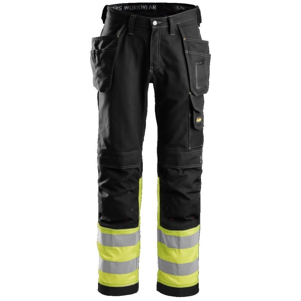 Snickers Workwear 3235 Class 1 High Visibility Cotton Work Trousers with Floating Pockets