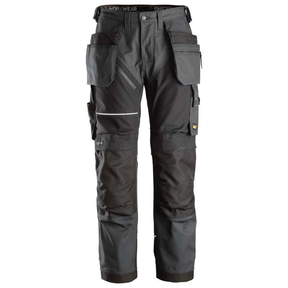 Snickers Workwear - 6214 Pantalones largos de trabajo con bolsillos flotantes Canvas+ RuffWork gris acero-negro
