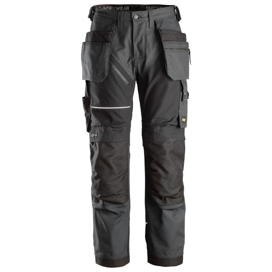 Snickers Workwear - 6214 Canvas+ RuffWork Long Work Trousers with Floating Pockets, Steel Grey-Black